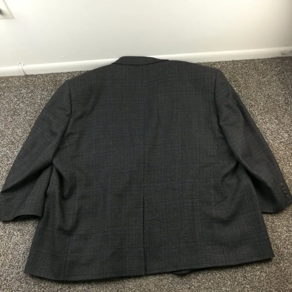 Ralph Lauren Sport Coat 60R Flannel Wool Glen Plaid Gray Brown Blue